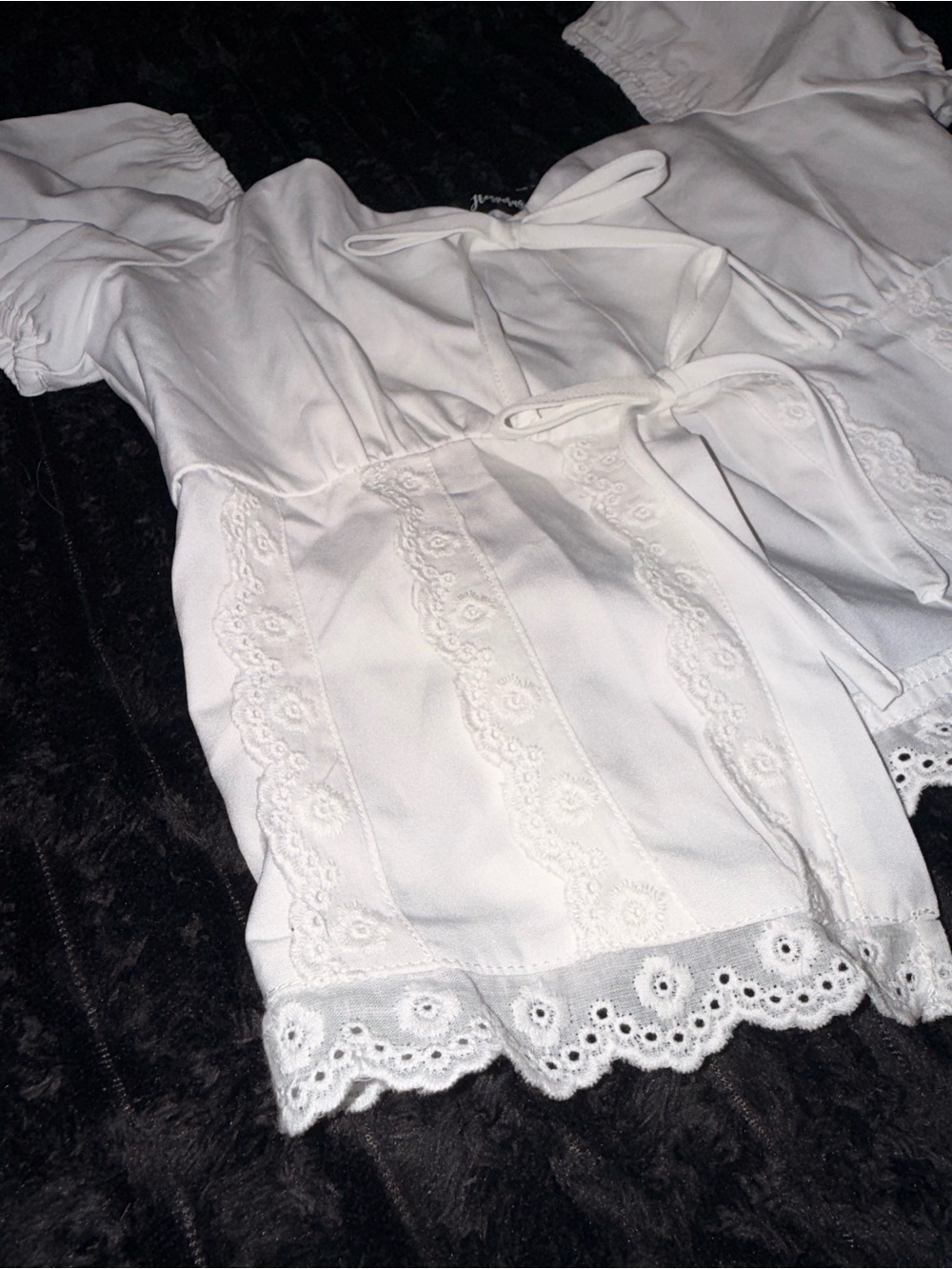 Whimsical White Lace Tie-Front Peasant Top - Picture 3 of 6